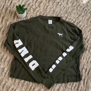 Pink olive Green crop waffle pullover top